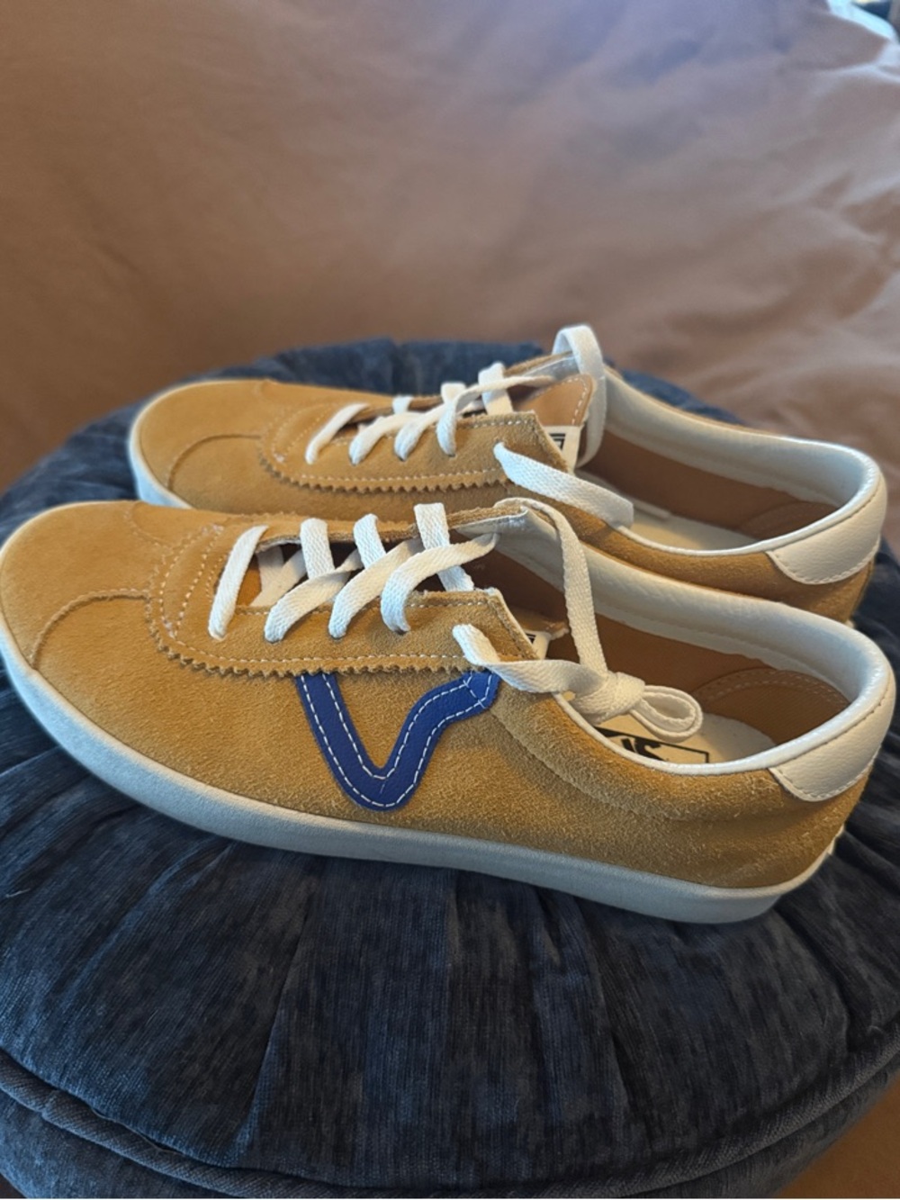 Vans Mustard Suede Low-Top Sneakers with Blue Side Stripe *NEW*